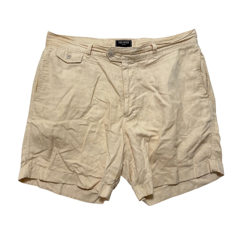 Todd Snyder Flat Front Cotton-Linen Hudson Shorts Men’s 35 Beige